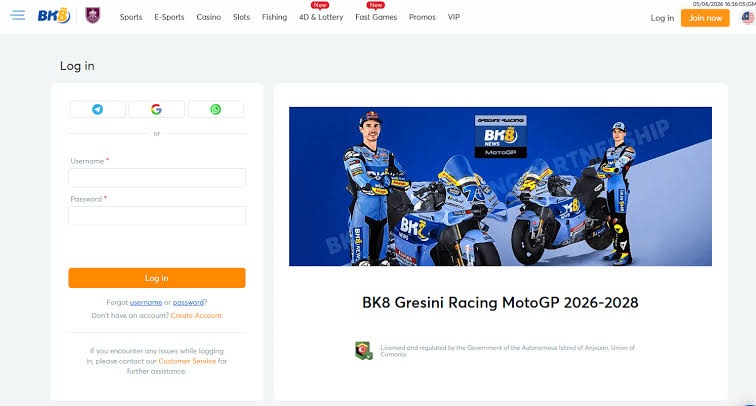 bk8 game account create screenshot